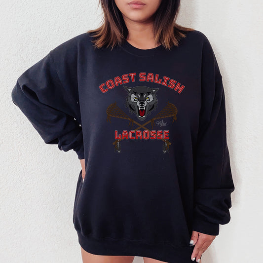 Salish Grant - Wolf Pack Lacrosse Team Sweatshirt Coast Salish art Canada Navy Blue