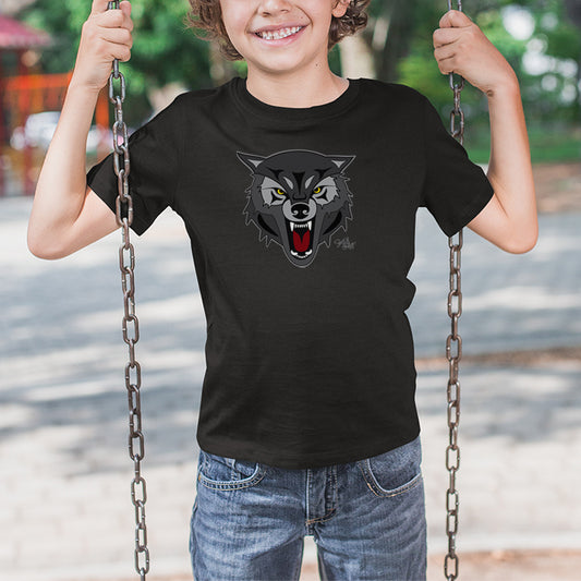 Salish Grant - Wolf Kid's T-shirt authentic Coast Salish Streetwear Black