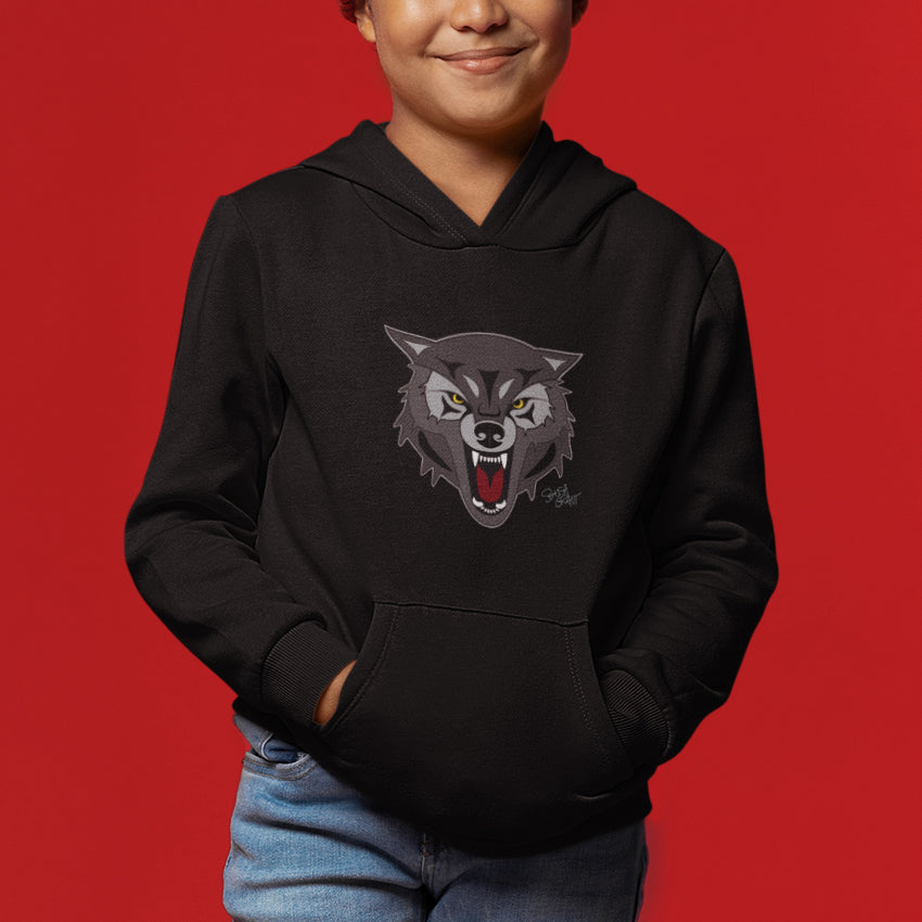 Salish Grant - Wolf Kid's Hoodie authentic Coast Salish art Canada Black