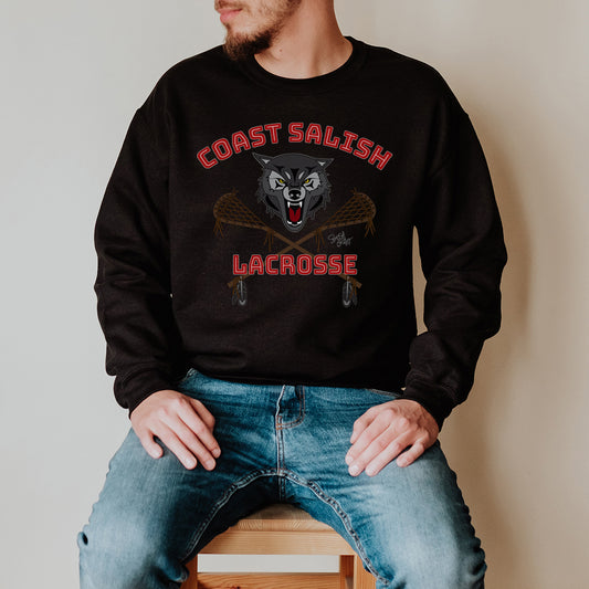Salish Grant - Wolf Pack Lacrosse Team Sweatshirt Coast Salish art Canada Black