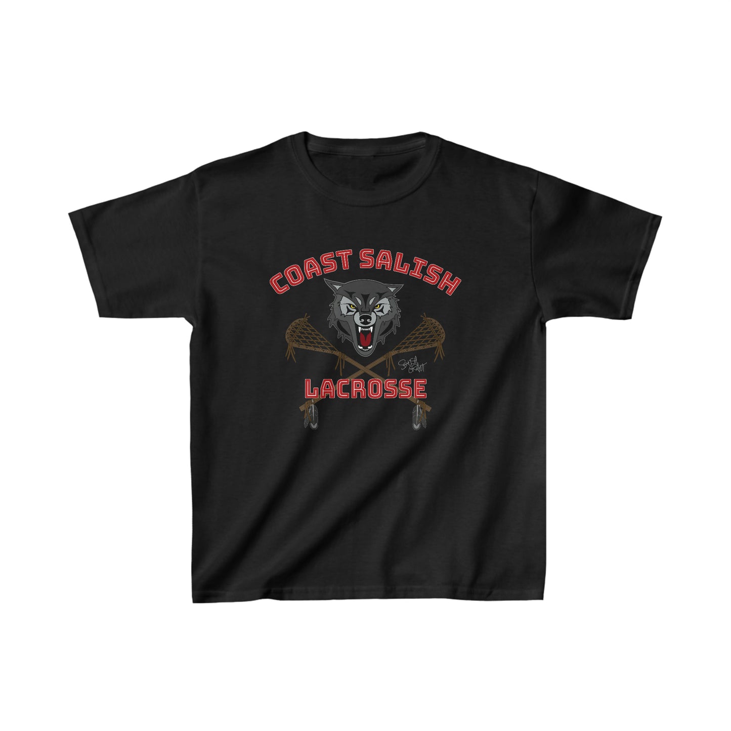 Salish Grant - Wolf Pack Lacrosse Team Kid's T-shirt Coast Salish art Black