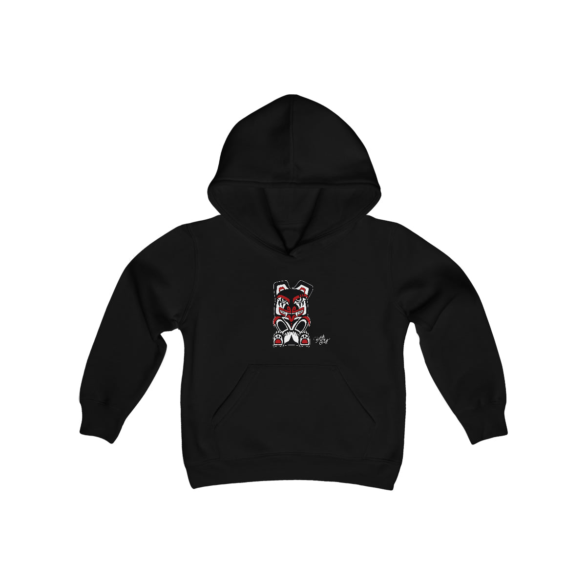 Salish Grant - Papa Bear Kid's Hoodie authentic Coast Salish art Black