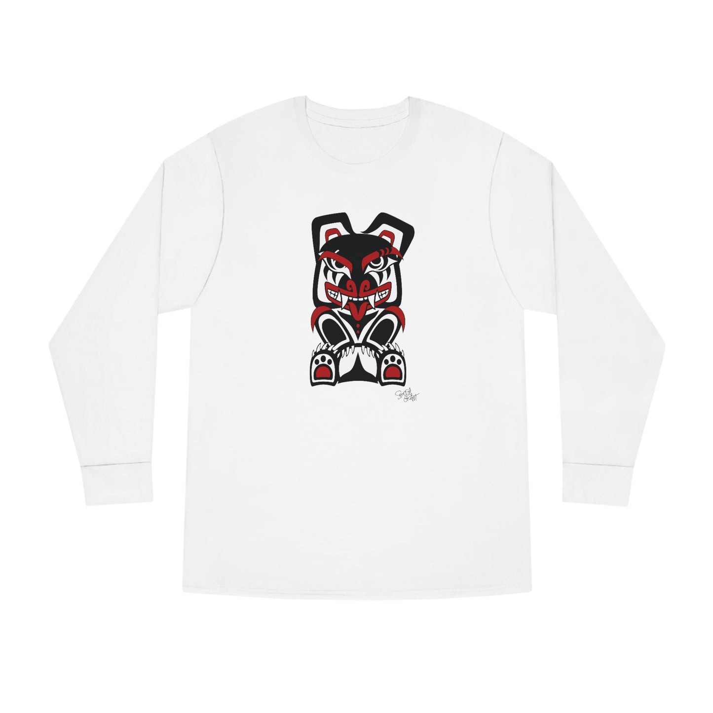 Salish Grant - Papa Bear Long Sleeve Tee Authentic collection of Coast Salish Art Streetwear Unisex Sweatshirt Poly/Cotton Blend XS,S,M,L,XL,2XL,3XL Vancouver Canada White