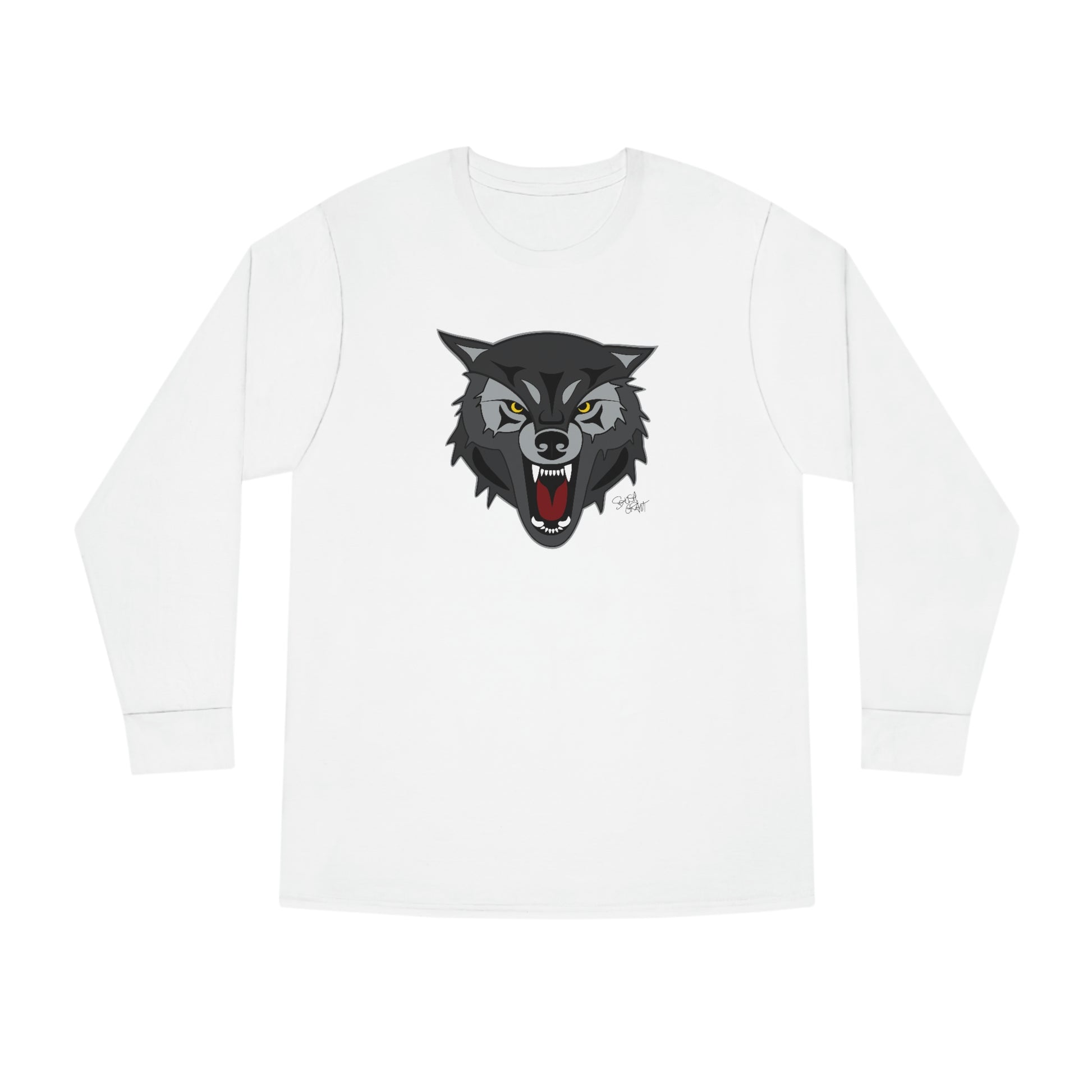 Salish Grant - Wolf Long Sleeve T-shirt authentic Coast Salish art White