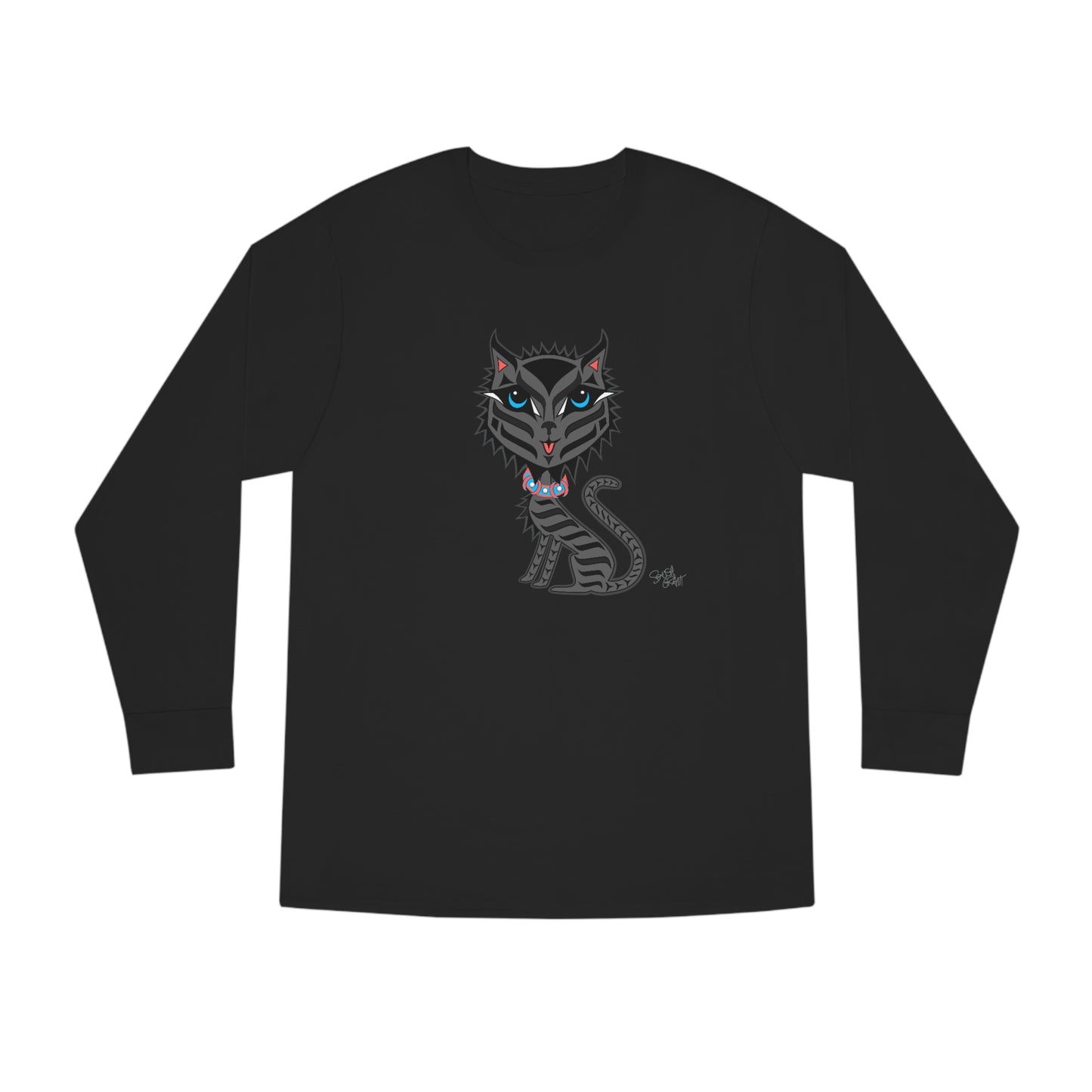 Salish Grant - Boujee lil Rez Cat Long Sleeve Tee Coast Salish art  Black