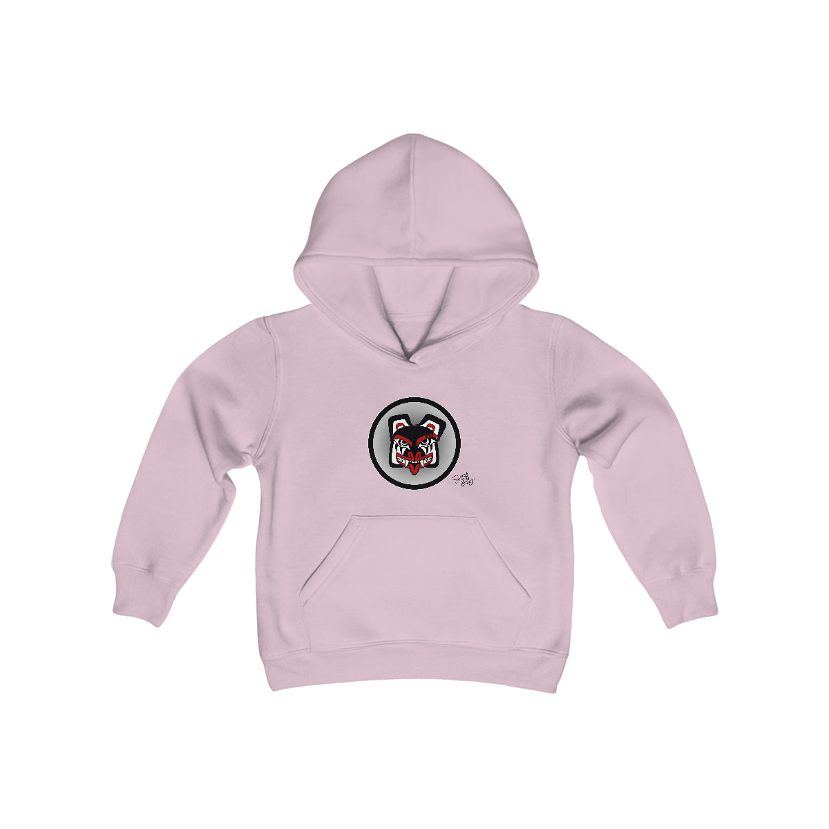 Salish Grant - Papa Bear Baller Kid's Hoodie Coast Salish art Canada  Light Pink