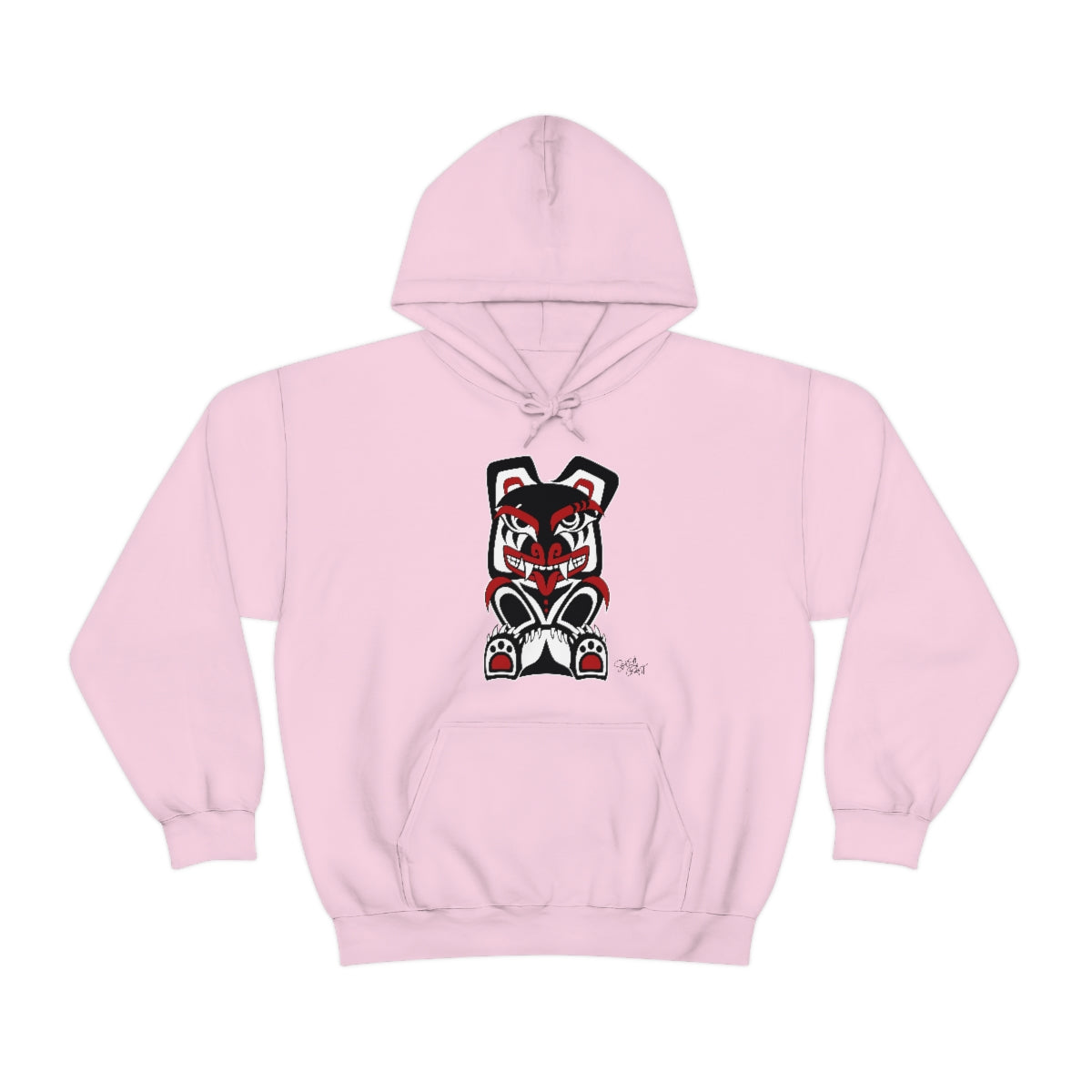 Salish Grant - Papa Bear Hoodie authentic Coast Salish art Streetwear Light Pink